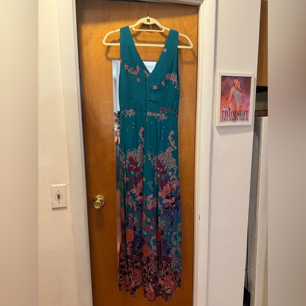 Anthropology/Maeve Teal Floral Jumpsuit Size S - Picture 4 of 7